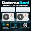 Compleet Single Split Airco pakket - 2x 2.6 kW bundel -  Koelen en Verwarmen - Doe-het-zelf pakket - Rotenso Roni