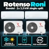 Compleet Single Split Airco pakket - 2x 3.5 kW bundel -  Koelen en Verwarmen - Doe-het-zelf pakket - Rotenso Roni