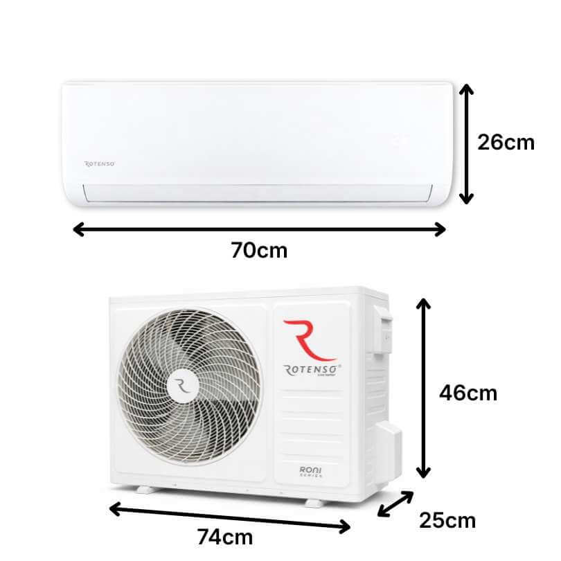 Afmetingen Airco wit 2.6kW