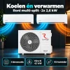 Compleet Multi Split Airco pakket – 2x 2.6 kW binnenunit – Koelen en Verwarmen - Koelen én verwarmen