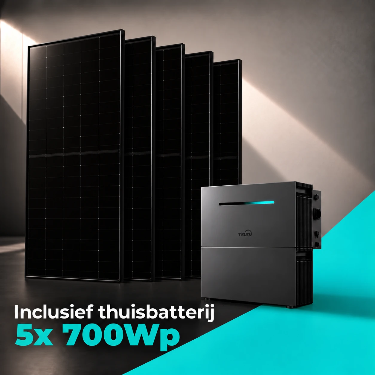 5x 700Wp zonnepanelen met TSUN 4 kWh thuisbatterij