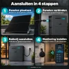 Aansluiten in 4 stappen: zonnepanelen plaatsen, verbinden met TSUN thuisbatterij, aansluiten op geaard stopcontact en monitoring instellen