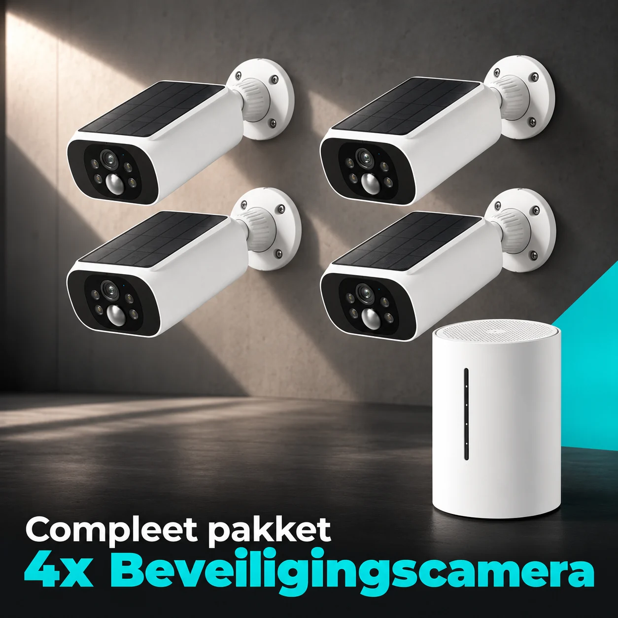 Compleet DHZ beveiligingscamera pakket met 4 solar camera’s en 1 basisstation