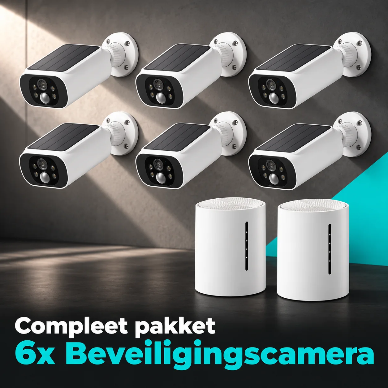 Compleet DHZ beveiligingscamera pakket met 6 solar camera’s en 2 basisstations