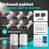 Inhoud DHZ 6x solar camera pakket: 6 camera’s, 2 basisstations, 2 geheugenkaarten van 64 GB en montagemateriaal