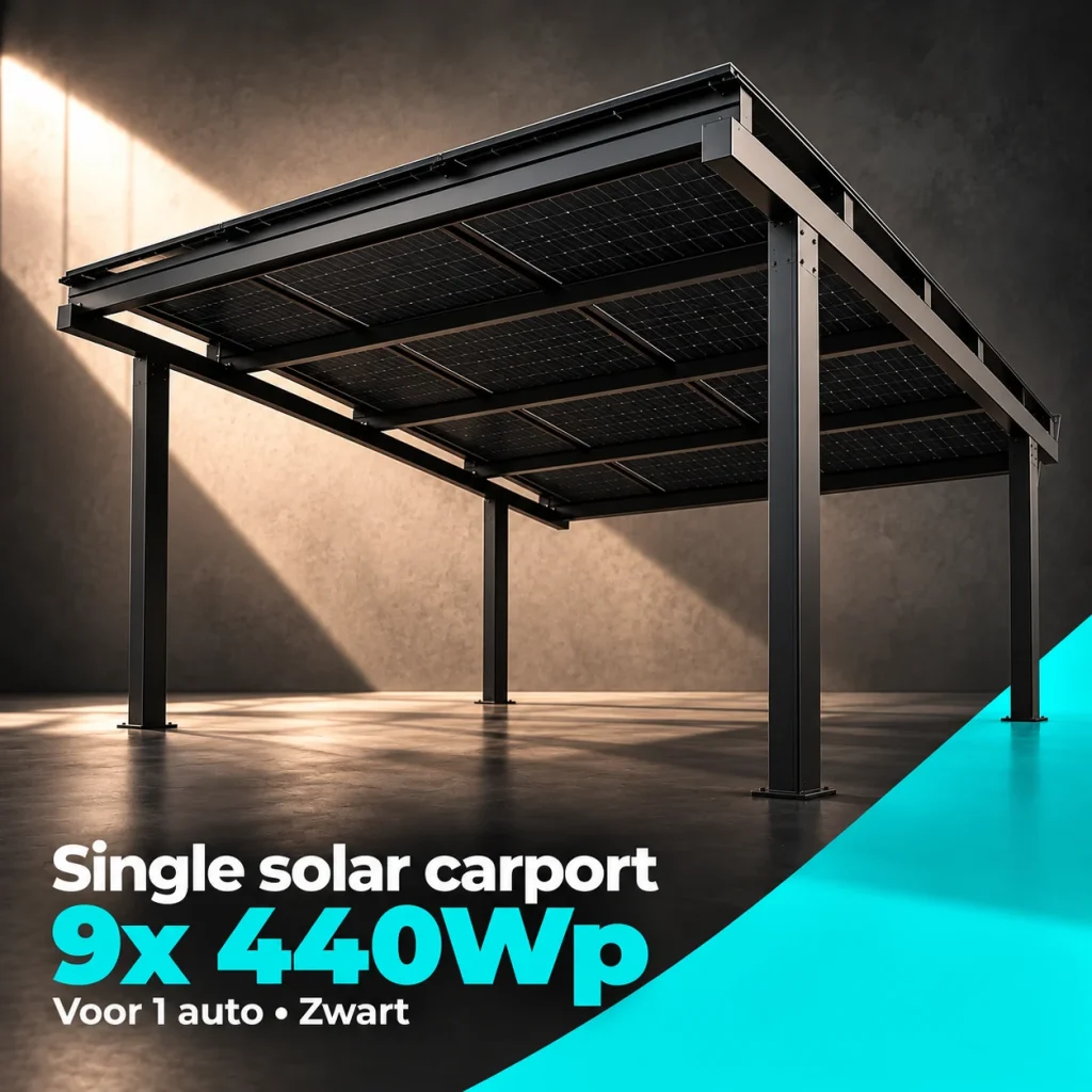 Single solar carport voor één auto, Zwart — Hoofdafbeelding