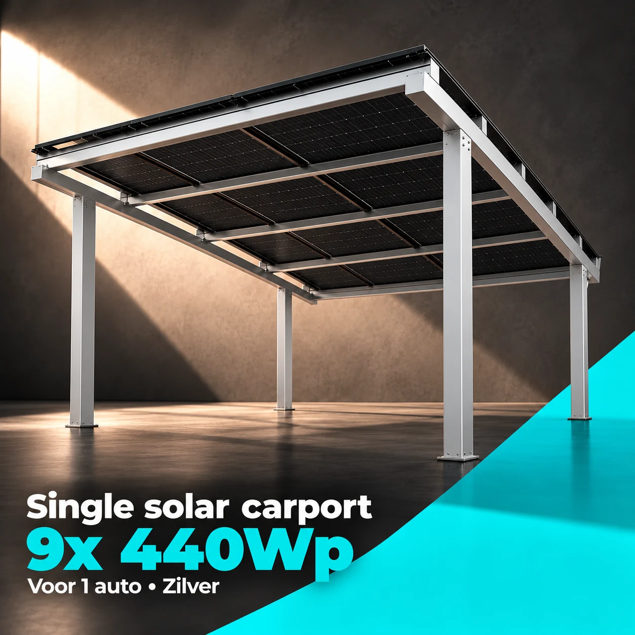 Single solar carport voor één auto, Zilver — Hoofdafbeelding